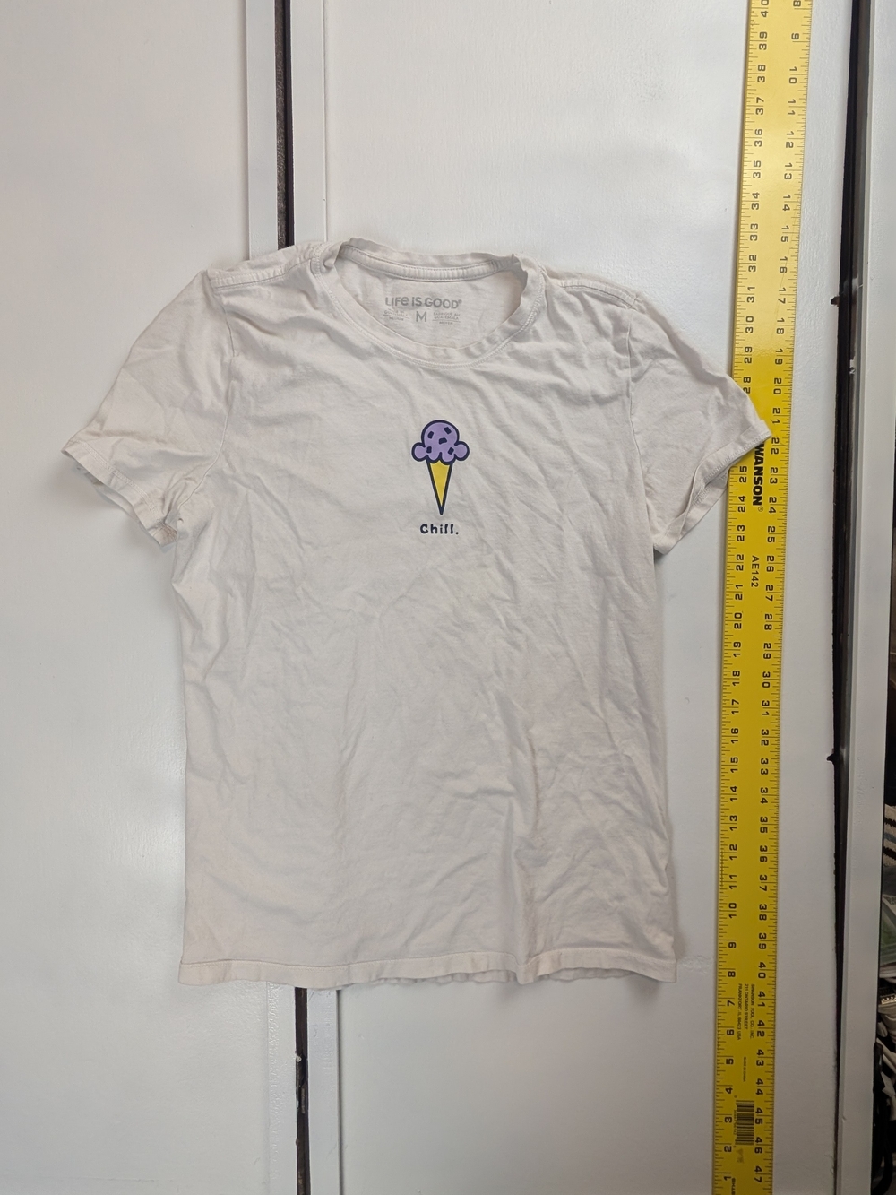 Life Is Good White Tee with Purple Ice Cream Graphic